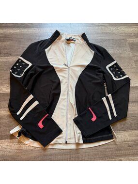 Jamie Sadock Womens Black & Beige Zip-Up Jacket With Stud Accents - Size S
